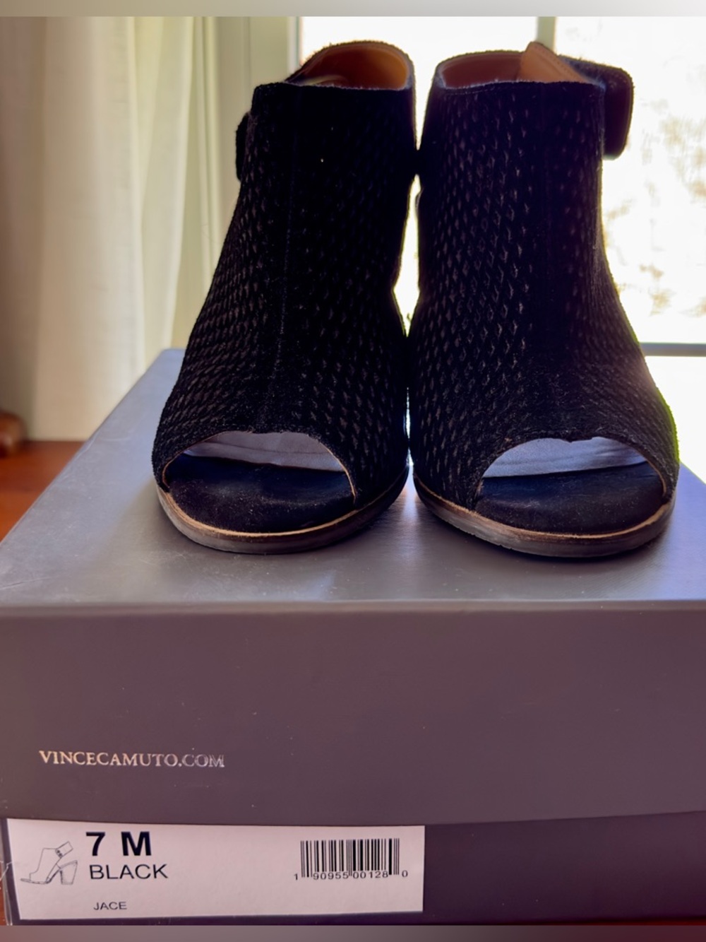 Vince Camuto Black Woven Peep-Toe Ankle Mule Booties